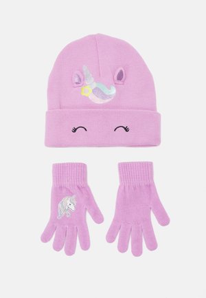 Lindex, BEANIE AND MAGIC GLOVES UNICORN UNISEX SET - Плетена шапка - light lilac