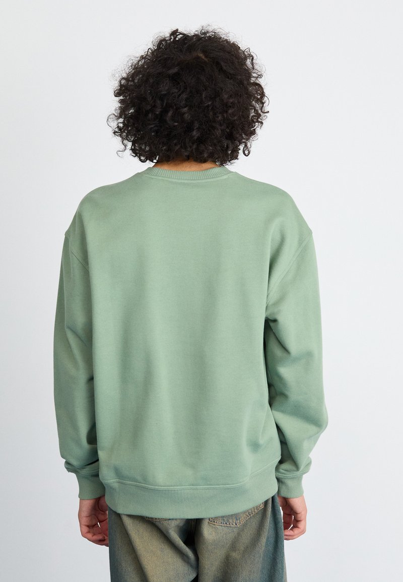 Mintgrön sweatshirt med avslappnad passform, ribbade ärmar och nederkant. Mjuk textur, rundad halsringning och synliga sömnadsdetaljer.