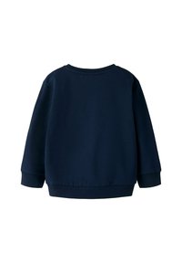 Felpa blu navy con scollo rotondo, maniche lunghe e polsini e orlo a coste. Realizzata in tessuto morbido e strutturato con un design semplice.