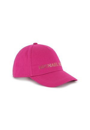 Pink baseball cap featuring a solid design, curved brim, and "MICHAEL KORS" logo in gold.  Smooth fabric texture.