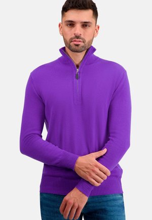 Lila, mit Reißverschluss versehenen Pullover aus weichem Strick. Mit einem hohen Kragen und gerippten Bündchen hat er eine figurbetonte Silhouette und eine glatte Textur.