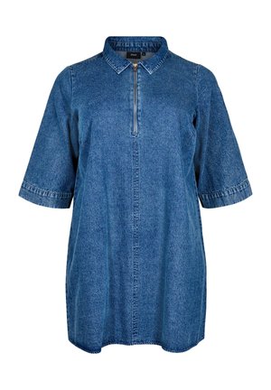 MIT REISSVERSCHLUSS UND 3/4-ÄRMELN - Denimové šaty - blue denim
