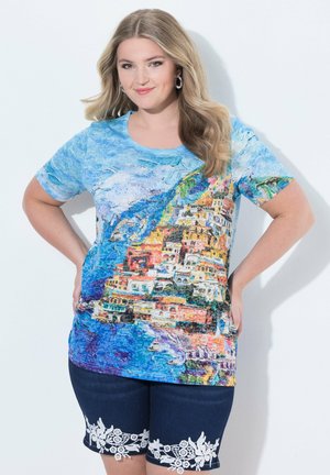MIAMODA LANDSCAPE PRINT SHORT SLEEVE BURNOUT TEE - T-shirt print - swell blue