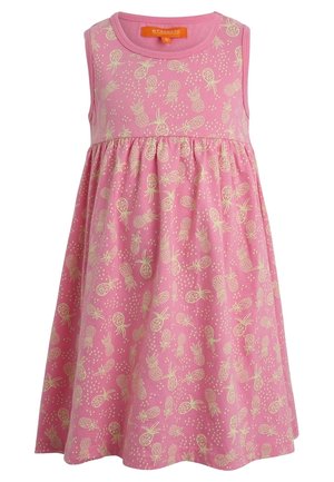 Robe rose sans manches pour fille, avec motif ananas jaune et taille froncée, étiquetée Staccato taille 116.