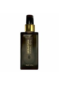 Sebastian Dark Oil in a rectangular brown glass bottle with gold accents and minimalist line design. Pump top for dispensing. 95 ml.