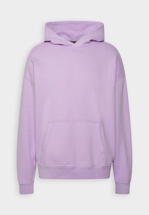 Light purple pullover hoodie with a front kangaroo pocket and long sleeves, displayed against a plain background.