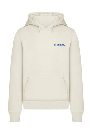 Pipirinis džemperis pagamintas iš minkštos medžiagos, turi priekinę kengūros kišenę ir mėlyną "27 Studios" logotipą kairėje krūtinės pusėje.