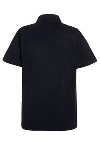 Granatowa koszulka polo z krótkimi rękawami i klasycznym kołnierzykiem. Teksturowana tkanina z prostym dołem i bocznymi wentylami.