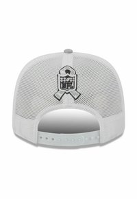 White mesh baseball cap featuring an embroidered NFL logo and ribbon detail at the back with adjustable plastic snap closure.