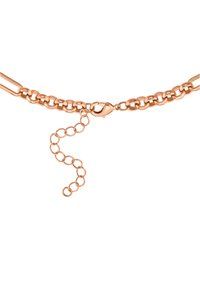 Collana in oro rosa con maglie rotonde, dotata di chiusura a gancio e catena estensore regolabile con maglie circolari.