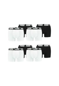 Set of six boxer briefs in two colors: three black and three white. Elastic waistband features prominent black Puma logo in white.