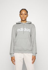 adidas Sportswear ESSENTIALS LINEAR - Pulover s kapuco - medium grey heather/white