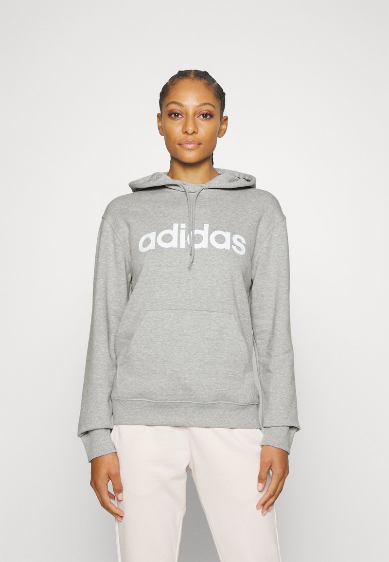 adidas Sportswear ESSENTIALS LINEAR - Pulover s kapuco - medium grey heather/white