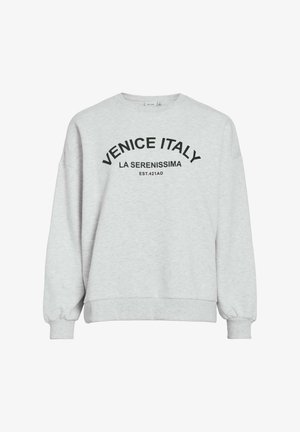 Felpa grigia con collo rotondo e maniche lunghe. Presenta un testo nero: "VENEZIA ITALIA LA SERENISSIMA EST.421 D.C." sul davanti.
