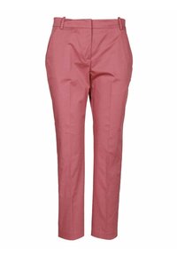 Ljust rosa, skräddarsydda byxor gjorda av bomullsblandat tyg. Har en framdragkedja, bälteshällor och en smal, rak benmodell.