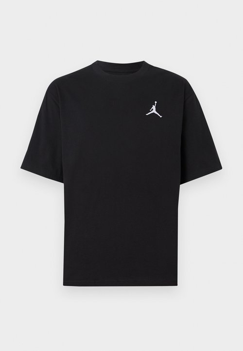 Černé bavlněné tričko s krátkými rukávy, s bílým logem Jumpman na levé straně hrudi. Kulatý výstřih, klasický střih a hladká textura.