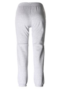 Graue Jogginghose mit einem elastischen Bund, schmal zulaufenden Bündchen und weichem, strukturiertem Stoff. Verfügt über ein einfaches, klassisches Design ohne zusätzliche Details.