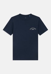 Μπλε ναυτικό κοντομάνικο μπλουζάκι με στρογγυλή λαιμόκοψη και μικρό άσπρο κείμενο "JACK & JONES ARCHIVE" στο αριστερό στήθος.