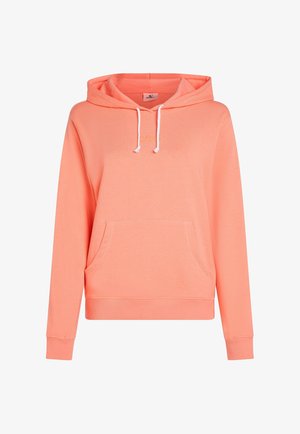 Koral trøje med en frontlomme, snoretræk, ribbede manchetter og kant. Har en blød tekstur og diskret logo brodering på brystet.