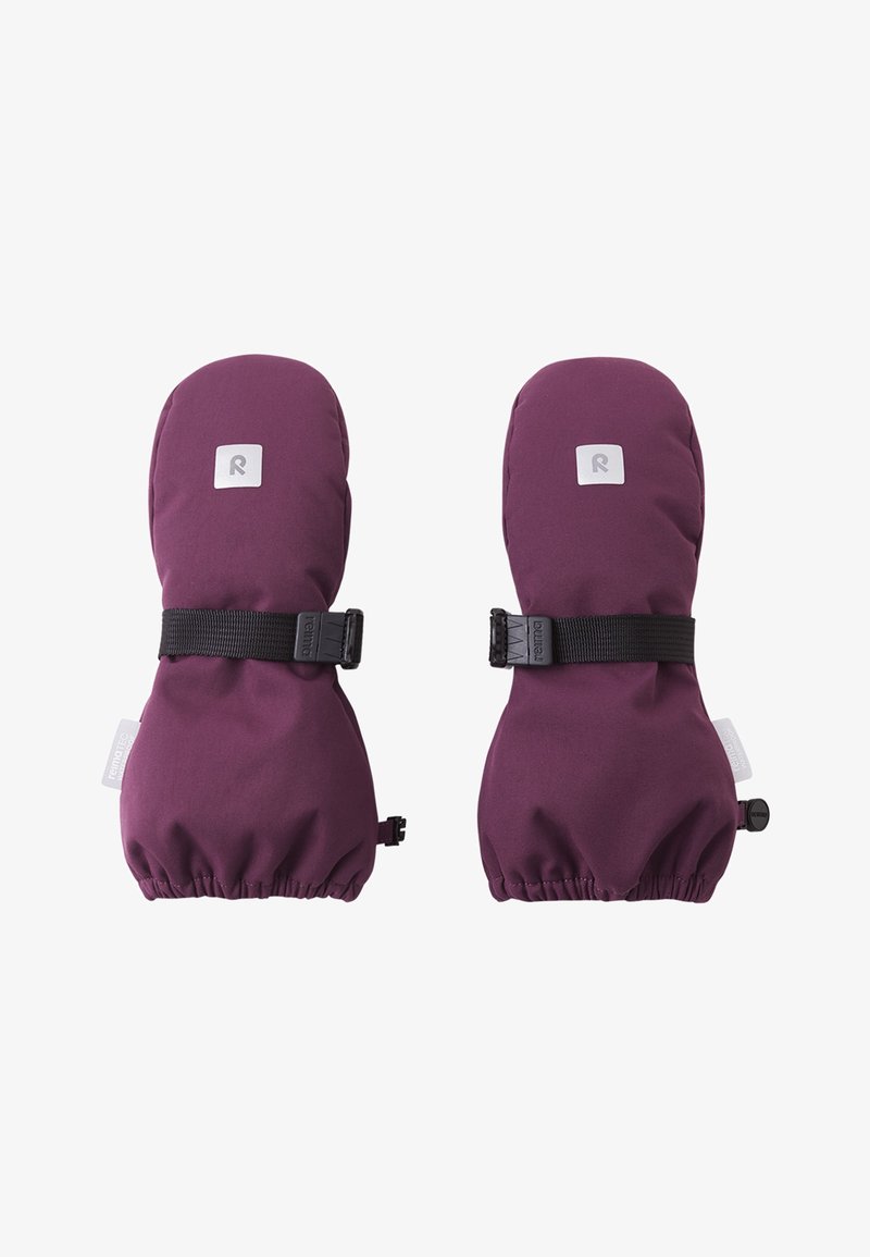 Vijolične tople mittens s črnimi nastavljivimi trakovi. Mehka tkanina in elastični manšeti za čim tesnejše prileganje. Logotipna obliž na sprednji strani.