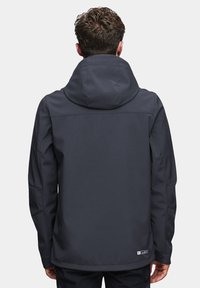 Ciemnoszara kurtka z kapturem o miękkiej, gładkiej fakturze. Posiada wysublimowany design, kieszenie na zamek oraz regulowany kaptur.