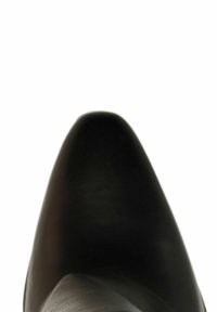 Zwarte leren hoge hak schoen met een puntige neus, gladde textuur en minimalistisch ontwerp. Geen zichtbare hardware of accenten.