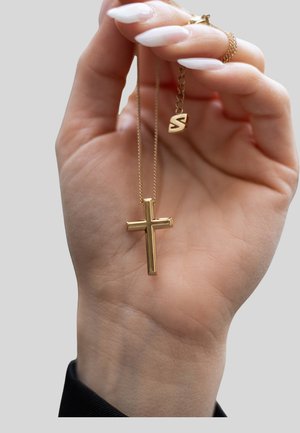 SERASAR, ELEGANTE DAMENKETTE SCHWARZ MIT KREUZ 45–50CM - Necklace - gold-coloured