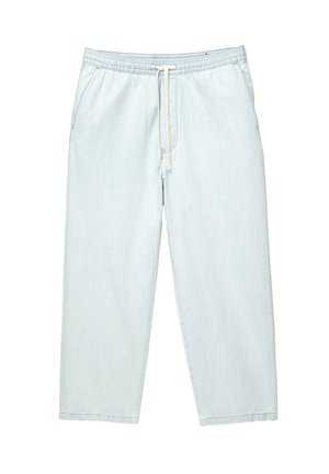 Lyseblå, afslappet pasform denimbukser med elastisk talje, snøre lukning og to sidelommer. Glat tekstur og afslappet design.