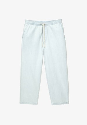 Lyseblå, afslappet pasform denimbukser med elastisk talje, snøre lukning og to sidelommer. Glat tekstur og afslappet design.