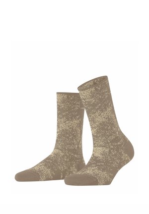Chaussettes marron à la cheville avec un motif texturé en beige clair, dotées de bouts et talons renforcés pour une meilleure durabilité. Matière en tricot doux.