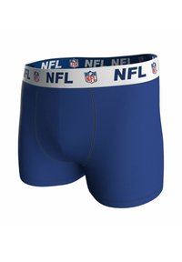 Marineblaue Boxershorts mit einem weißen elastischen Bund, der das NFL-Logo und Text trägt. Glattes Material mit engem Sitz und Kontrastnähten.