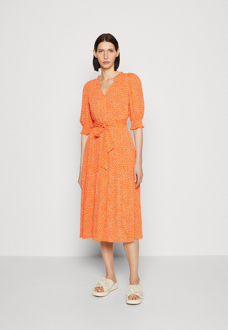 Marks & Spencer WAISTED MIDI Day dress orange mix/dark blue Zalando