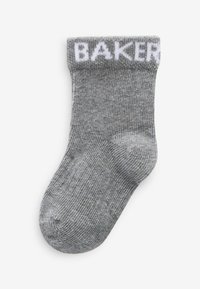 Grau gestrickte Socke mit weißem "BAKER"-Druck am Bündchen. Verfügt über eine runde Zehenpartie und eine standardmäßige Sockenform.