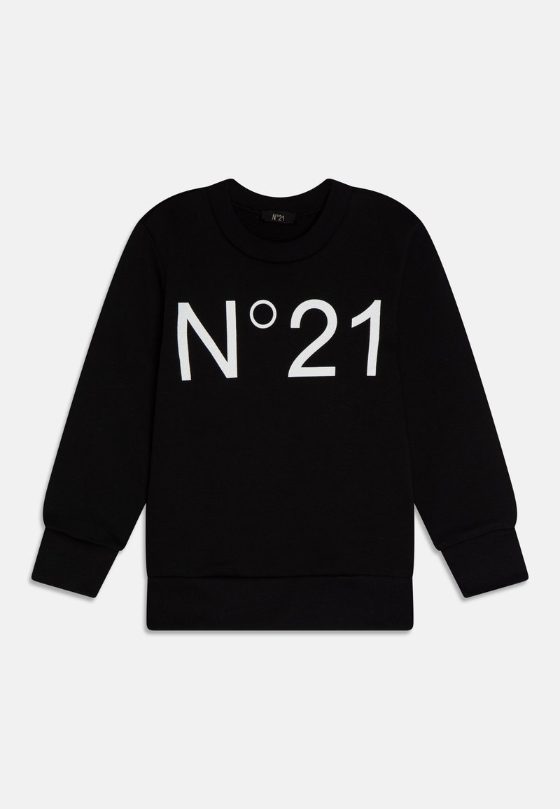 Felpa nera con collo rotondo, maniche lunghe e polsini a costine. Presenta una grande stampa bianca con "N°21" sul davanti. Tessuto morbido.