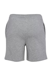 Shorts en coton gris avec une texture douce, taille élastique et poches latérales. Design décontracté avec une coupe confortable.