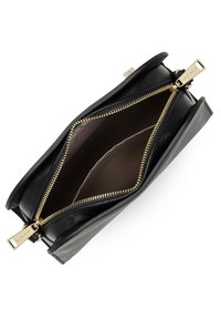 Borsa in pelle nera con finitura liscia, dotata di chiusura con zip dorata, ampio interno e morbida fodera marrone.