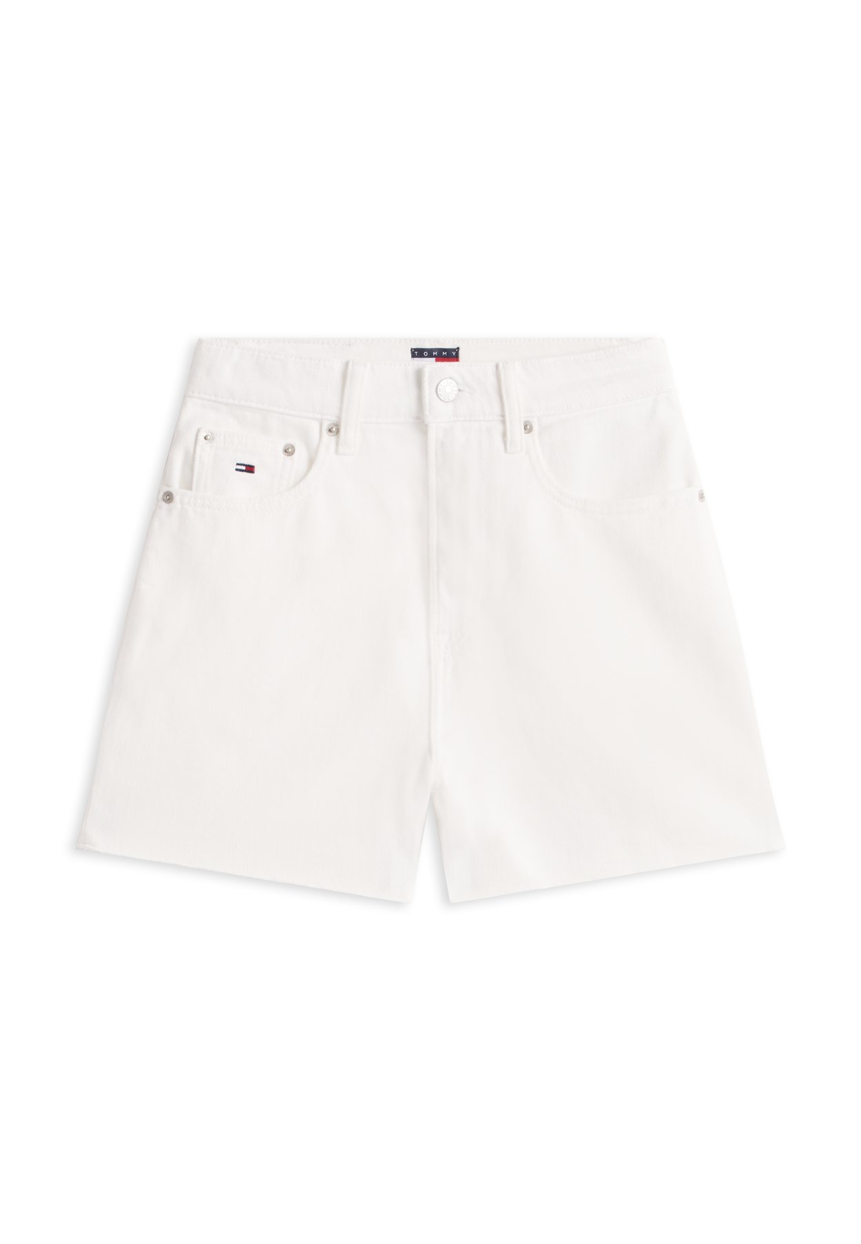 MOM STRAIGHT LEG WHITE DENIM SHORTS