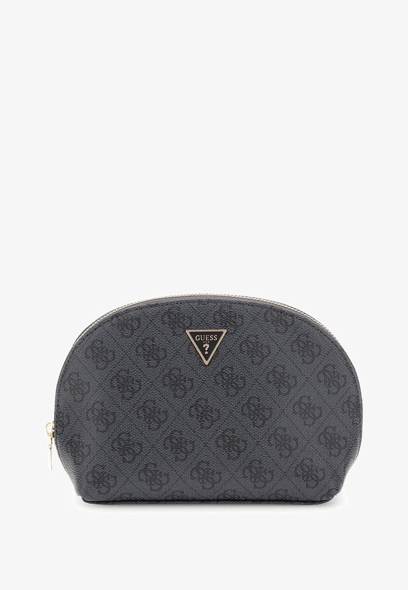 Hallgrim kott hallist värvist, millel on lukuga sulgemine, tekstuurse pinnaga ja kolmnurkse logo aktsendiga. Ümar kuju koos mustriliste detailidega.