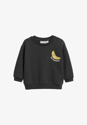 Schwarzer Kinder-Sweatshirt mit gerippten Bündchen und dem Schriftzug "Go Bananas" neben einer lächelnden Bananengrafik auf der Brust.