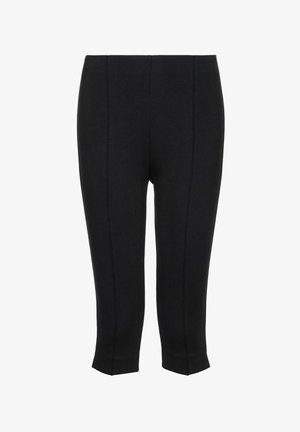 Fekete, magas derekú, rövidített leggings, elől függőleges varrással és testhezálló kialakítással.