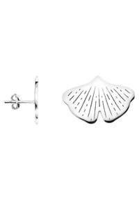 Silverfärgade studörhängen formade som en mussla, med en texturerad yta med radiella linjer och en polerad finish.