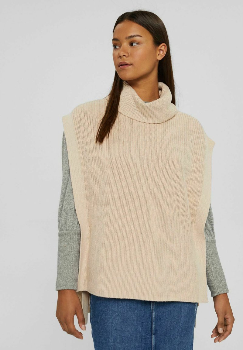Damen Strickjacken | edc by Esprit ROLLKRAGEN MIT SEITLICHEN BINDEBÄNDERN Strickpullover beige - GU03194 Damen Strickjacken | edc by Esprit ROLLKRAGEN MIT SEITLICHEN BINDEBÄNDERN Strickpullover beige - GU03194
