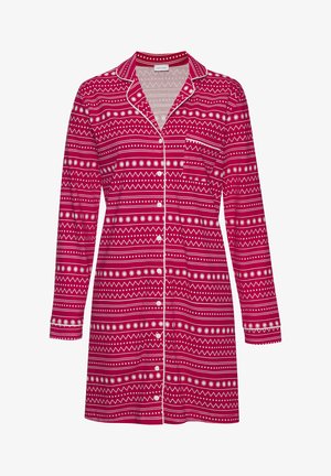 Raudonas ir Baltas raštuotas naktiniai su ilgomis rankovėmis, apykakle, mygtukų priekyje ir krūtinės kišenė. Yra geometrinių ir florinių raštų.