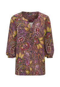 Mehrfarbige Bluse mit Paisley-Muster, Knopfleiste und Dreiviertelärmeln. Hergestellt aus leichtem Stoff mit einer weichen Textur.