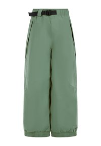 Lichtgroene, lichtgewicht broek met een elastische tailleband en verstelbare riem. Voorzien van zijzakken en elastische boorden voor een losse pasvorm.