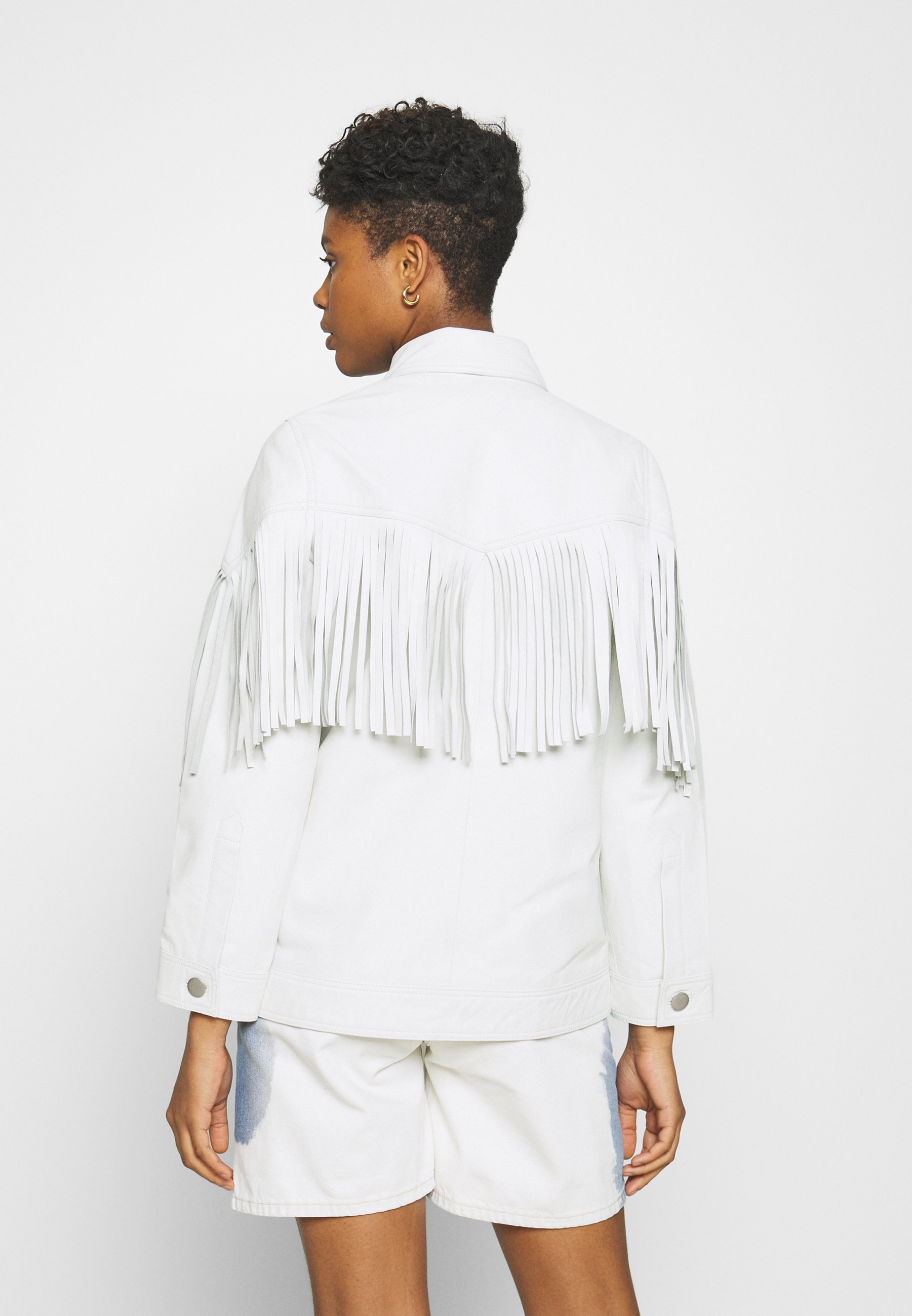 white fringe blazer