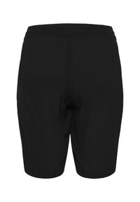Shorts en coton noir avec une coupe décontractée, une taille élastique et une texture lisse. Pas de poches ni de détails marquants.