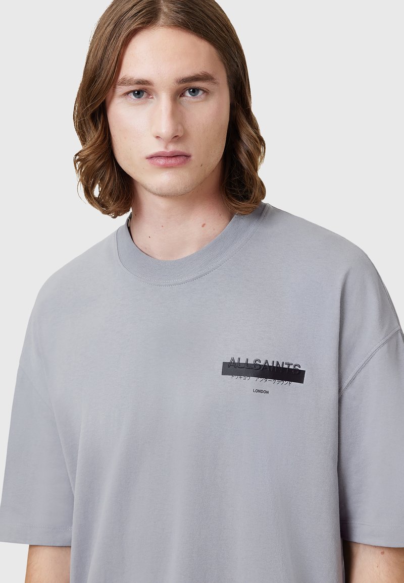 T-shirt Homme AllSaints – Gris, Coton, Manches Courtes, Col Rond – Taille L – Très Bon état