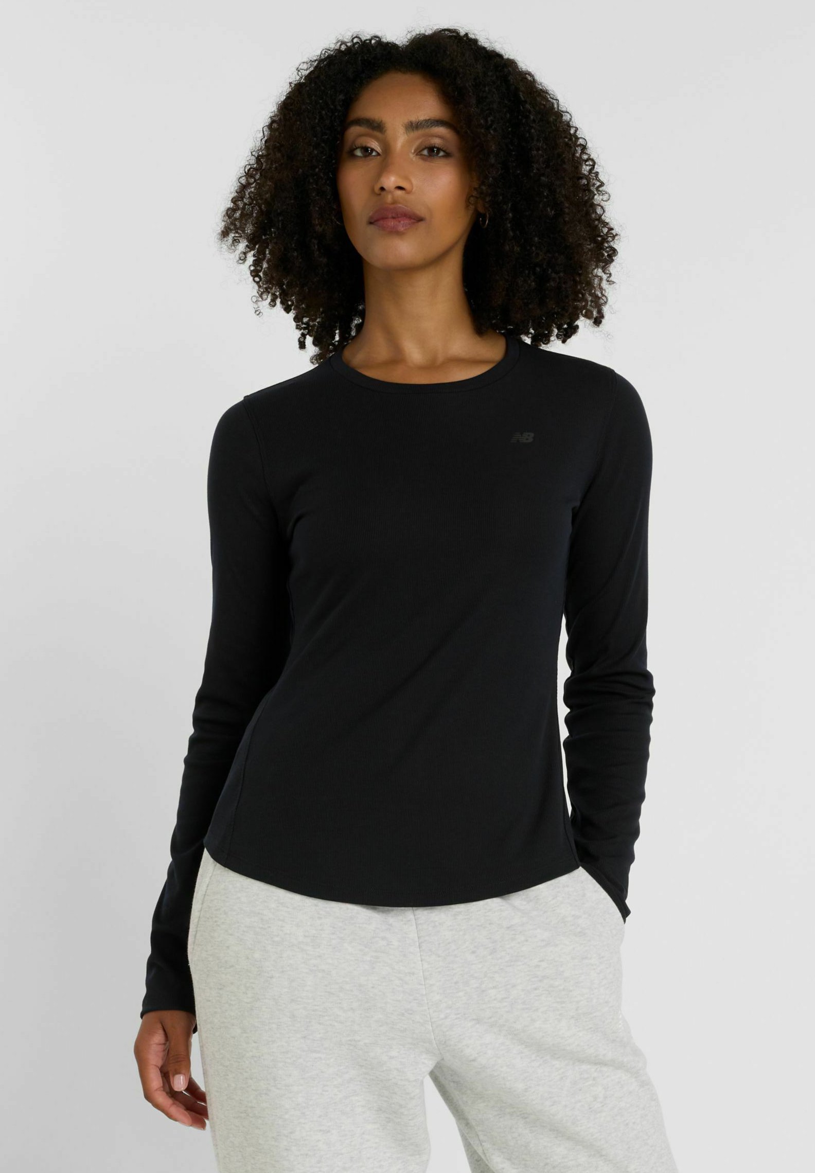 Women's Long Sleeve Crewneck Top - Stretchy Slim Fit Basic T-Shirt, Black, Small