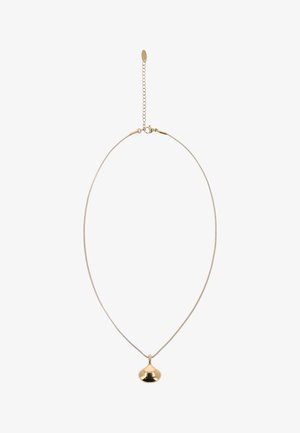 Delicate gouden ketting met een dunne ketting en een kleine, gladde, koepelvormige hanger, voorzien van een kleine sluiting en een verstelbare kettingverlenger.